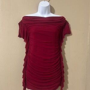 Blue Blush Burgundy Off-Shoulder Mini Dress